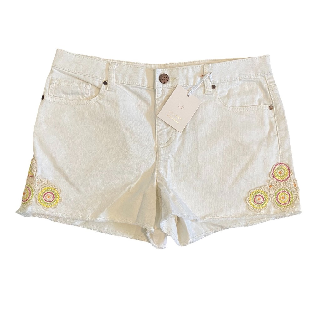 New Lauren Conrad Women Shorts 10 White Embroidered Stretch‎ Denim  Mid-Rise